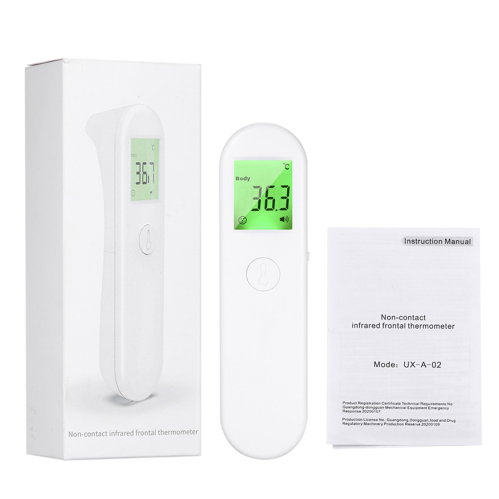 UX-A-02 Non Contact IR Infrared Thermometer + Fast Rapid Reading Finger Pulse Oximeter - white + blue. 