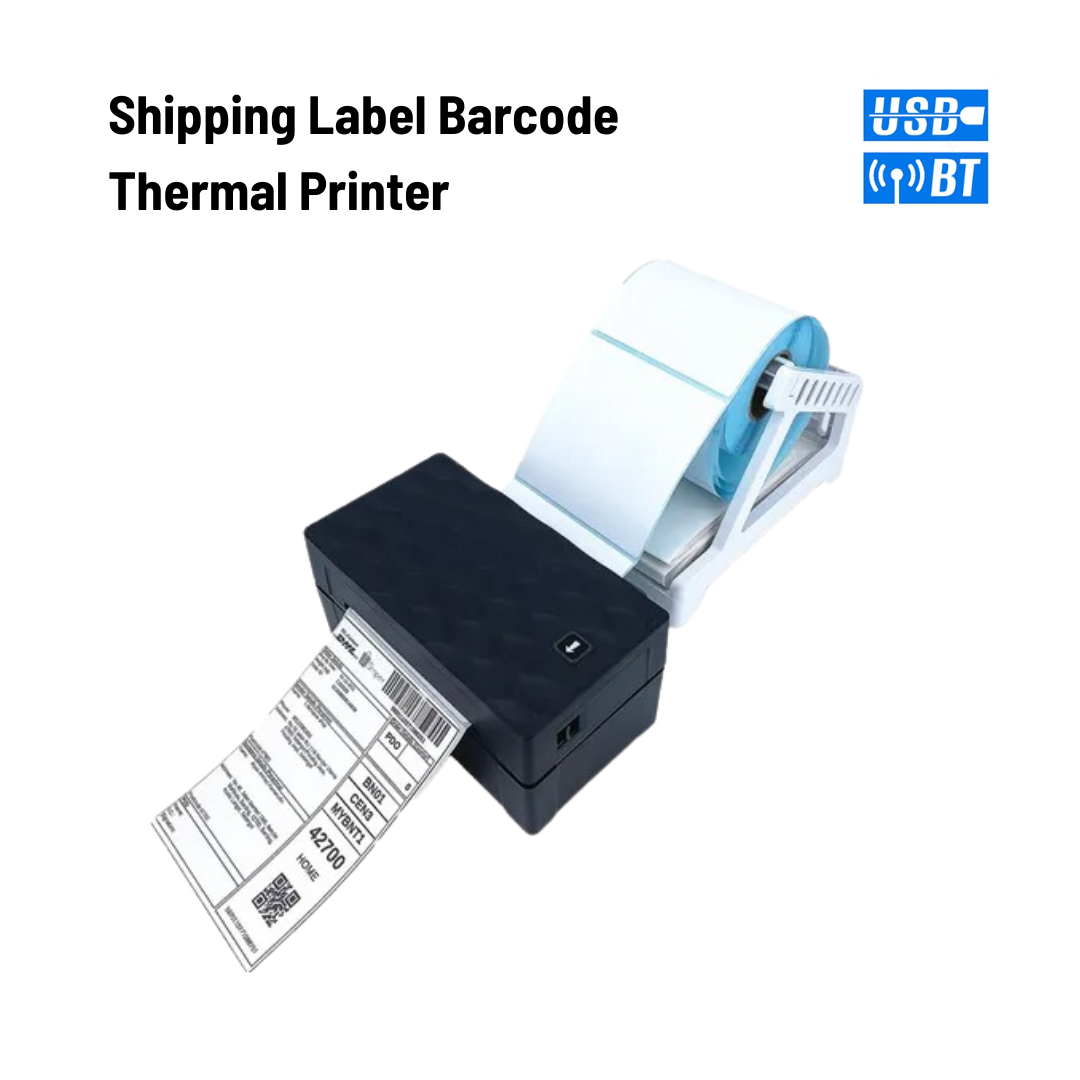 All-in-One Bluetooth Label Printer | Shipping & Courier Address Barcode Label Maker (USB+Bluetooth) | Thermal Label Printer for any size labels printing up to 100x150mm (4x6 inches) | Compatible with Computer & Smartphones | Wireless & Easy to Use. 