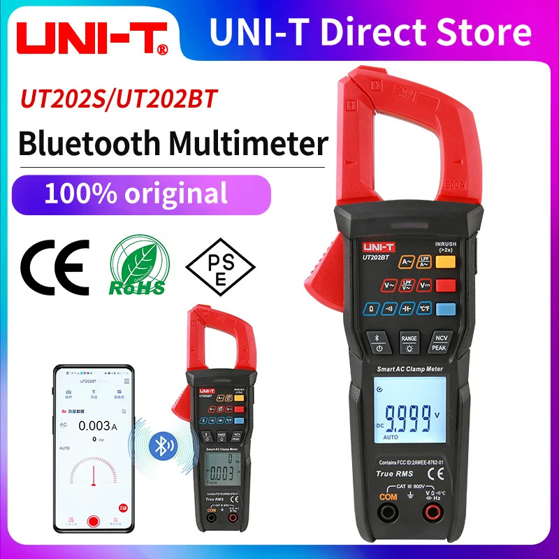 Unit-t new digital clamp meter ut202s ut202 BT Bluetooth connection 600A AC/DC current voltage 9999 counts TRMs NCV ammeter