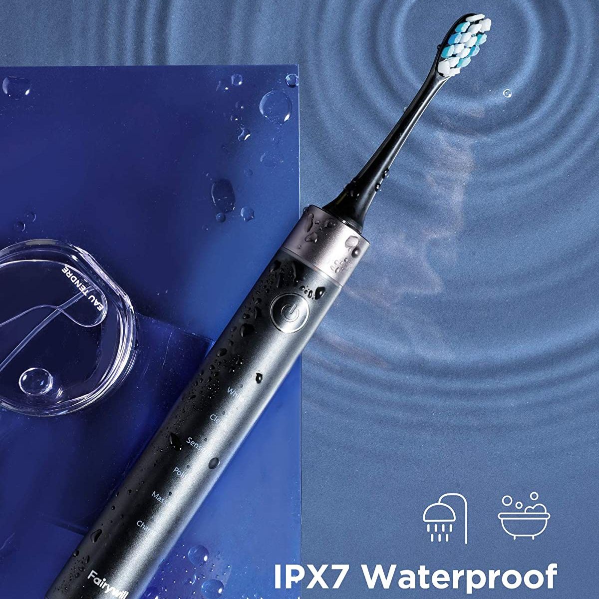 Fairywill Electric Toothbrush P80 Smart Timer Quiet IPX7 Waterproof Fast Charging 8 Replacement Heads 5 Modes with Travel Case. 