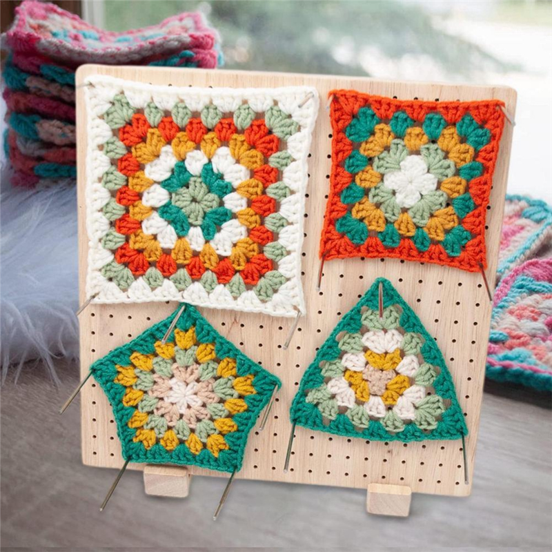 Wooden Blocking Board Square Crochet Board Crafting Part with Small Holes Blocking Mat Blocking Board for Knitting Crochet. 