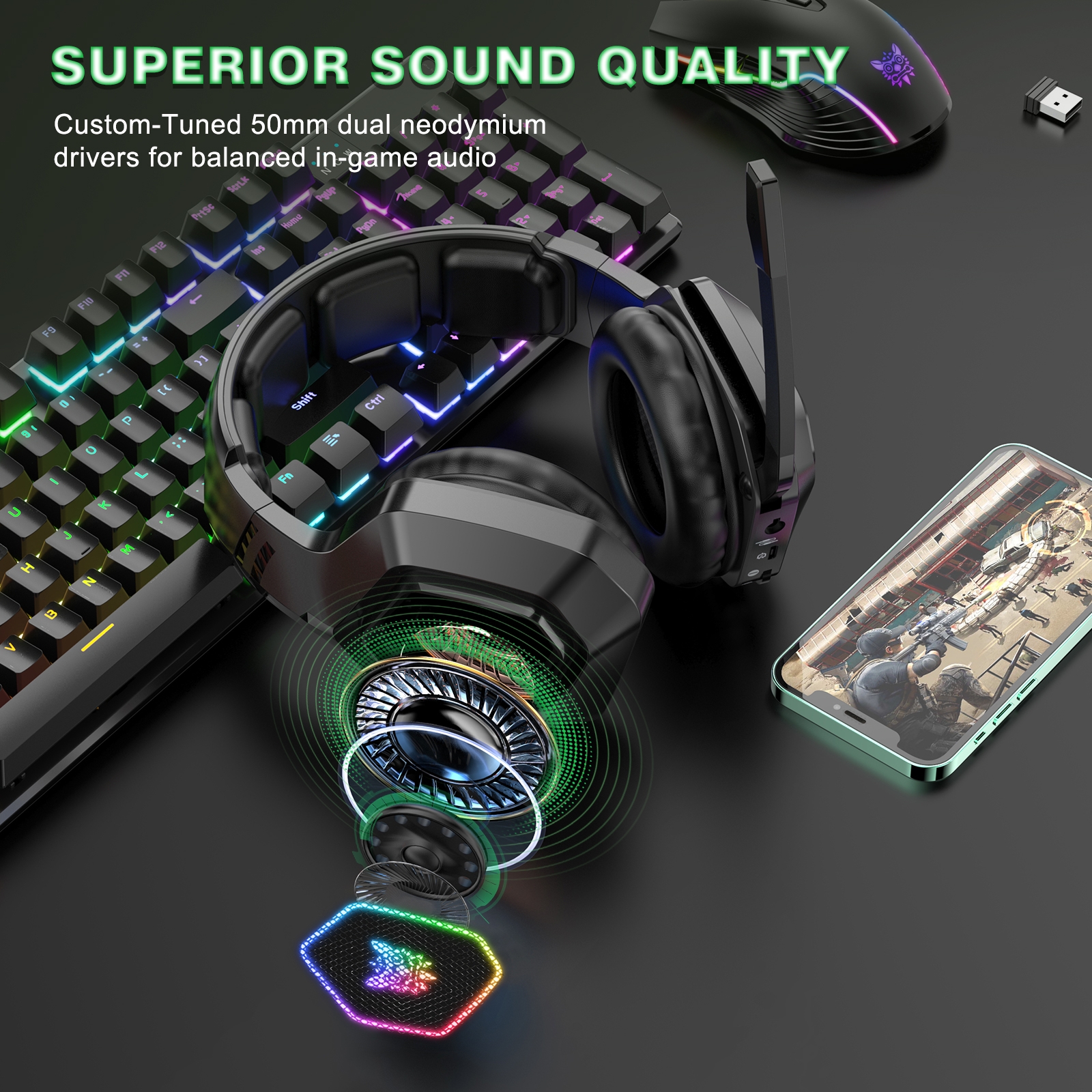 ONIKUMA B100 Bluetooth 5.3 Wireless Bluetooth Headphone with Microphone. 