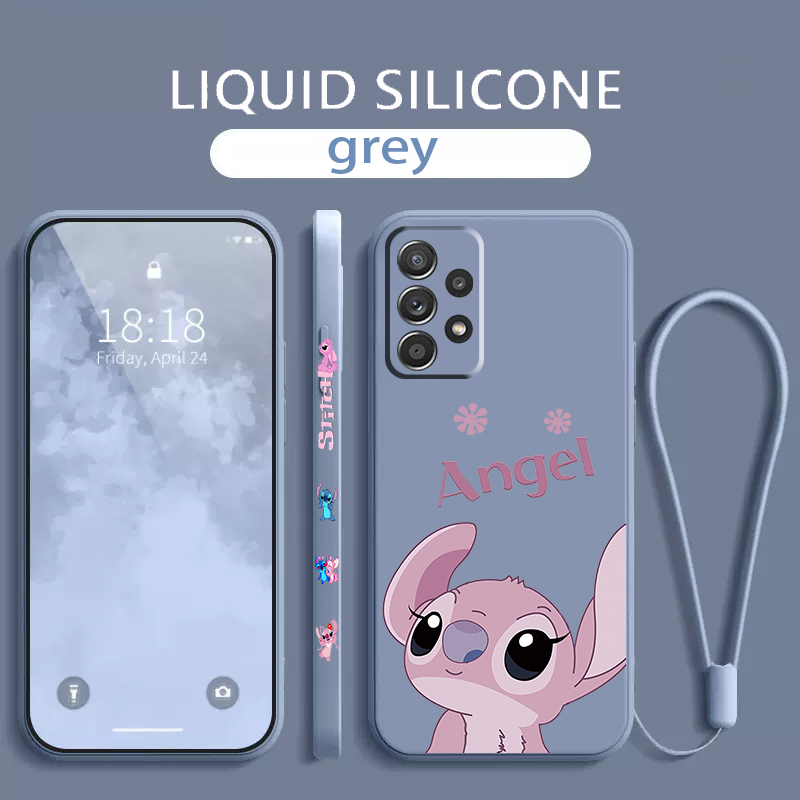 Stitch Lilo Disney Angel Phone Case For Samsung Galaxy A73 A53 A33 A52 A32 A71 A51 A21S A03S 4G 5G Liquid Left Rope Cover Fundas. 
