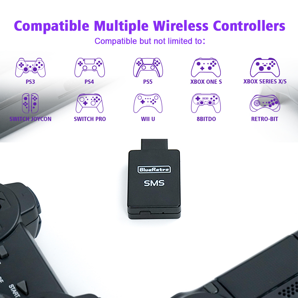 BitFunx BlueRetro SMS Wireless Adapter For SEGA Master System Converter Joystick Gamepad Adapter For Xbox Series X|S/PS4/PS3. 