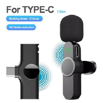 Wireless Lavalier Microphone k8 Portable Audio Video Record Mini Wireless k8 2.4Ghz  Microphone For Android Live Broadcast Gaming mobile Phone Type-C & Lighting Black. 
