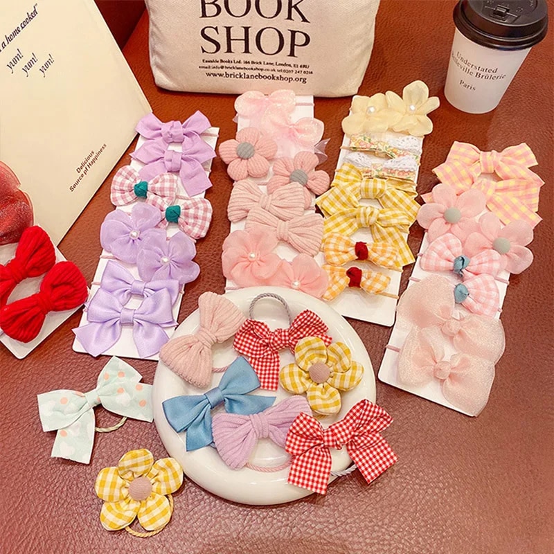 10pcs/Set Children Bowknot Flower Hair Rope Candy Color Bow Hairbands for Women Girls Ponytail Rubber Bands Scrunchies Xmas Gift. 