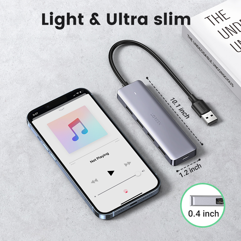 UGREEN USB Hub 3.0, Ultra Slim 4 Port USB 3 Hub with 5Gbps Data Transfer, 5V/2.4A Power Supply Port, Multiple USB Port Extension Hub for Laptop, PC, MacBook, iMac, Xbox, PS4/PS5, Hard Drive. 