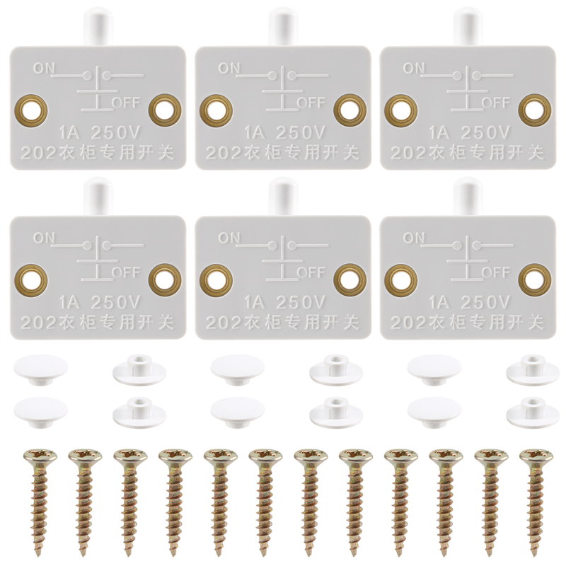 6Pcs Door Led Switch for Closet Light,Normally Closed Cabinet Electrical Lamp Switches,for Closet Pantry Cabinet White