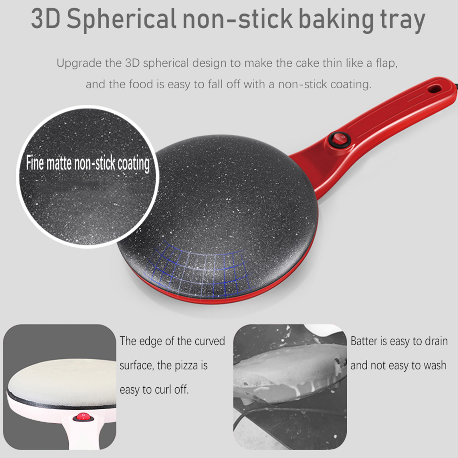 Non-stick Coating Electric Crepe Pizza Maker Portable Pancake Machine Griddle Baking Pan Kitchen Cooking Tools Automatic Temperature Control, for Pancakes, Blintz, Chapati, Eggs Roll, Tortillas. 