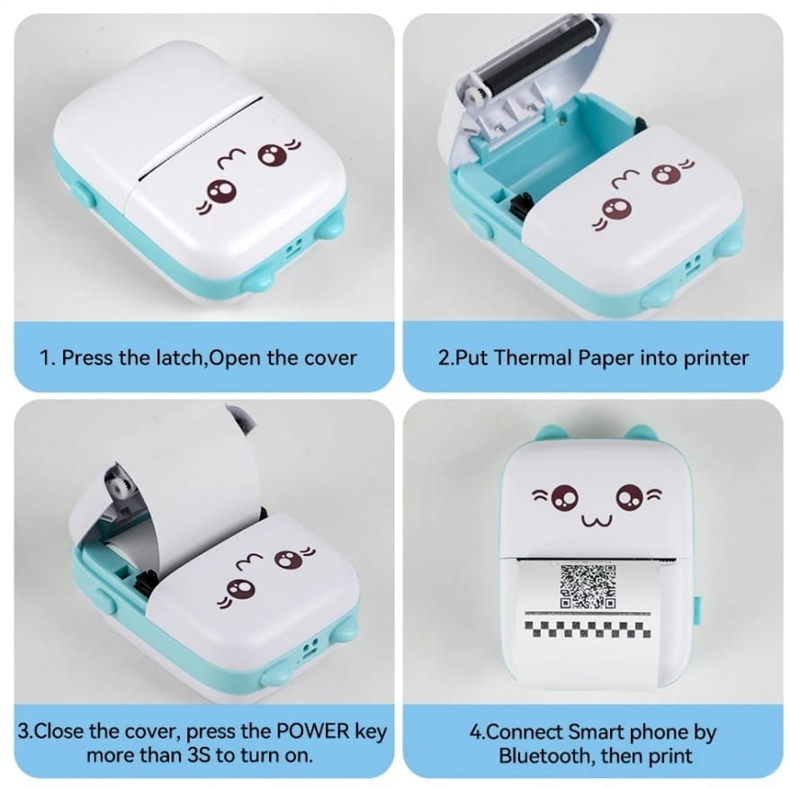 Portable Mini Thermal Printer 58mm Bluetooth Printer for printing Photo Label DIY Handcraft List Memo Notes Journal Receipt Instant Printer, Nadra-C9-Pink-Mini-3-Roll. 
