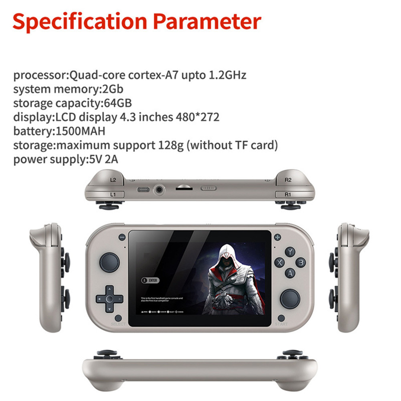 M17 Handheld Game Console 4.3 Inche Lcd Display Quad-Core Cortex-A7 Upto1.2Ghz 25 Kinds of Classic Simulators Play-128G Reusable Easy to Use. 