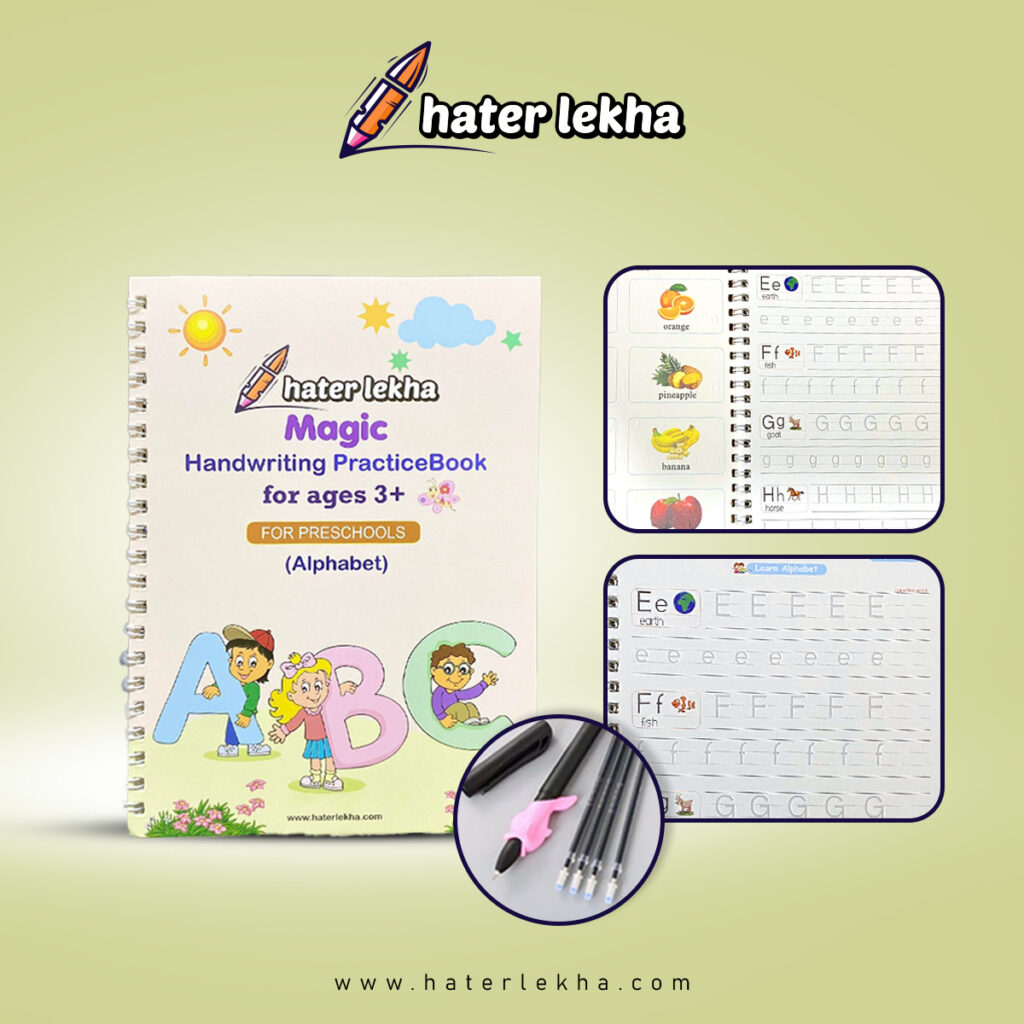 Magic Handwriting Practice Book Set for Kids – Reusable Tracing Workbook for Bangla, English, Arabic , Numbers, and Drawing – Fun Learning to Improve Fine Skills & Handwriting. 