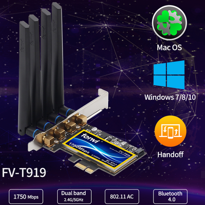 Fenvi T919 1750Mbps PCIe Desktop Wifi Card BCM94360 For MacOS Hackintosh 802.11AC Bluetooth 4.0 Dual Band Wireless Adapter Win10