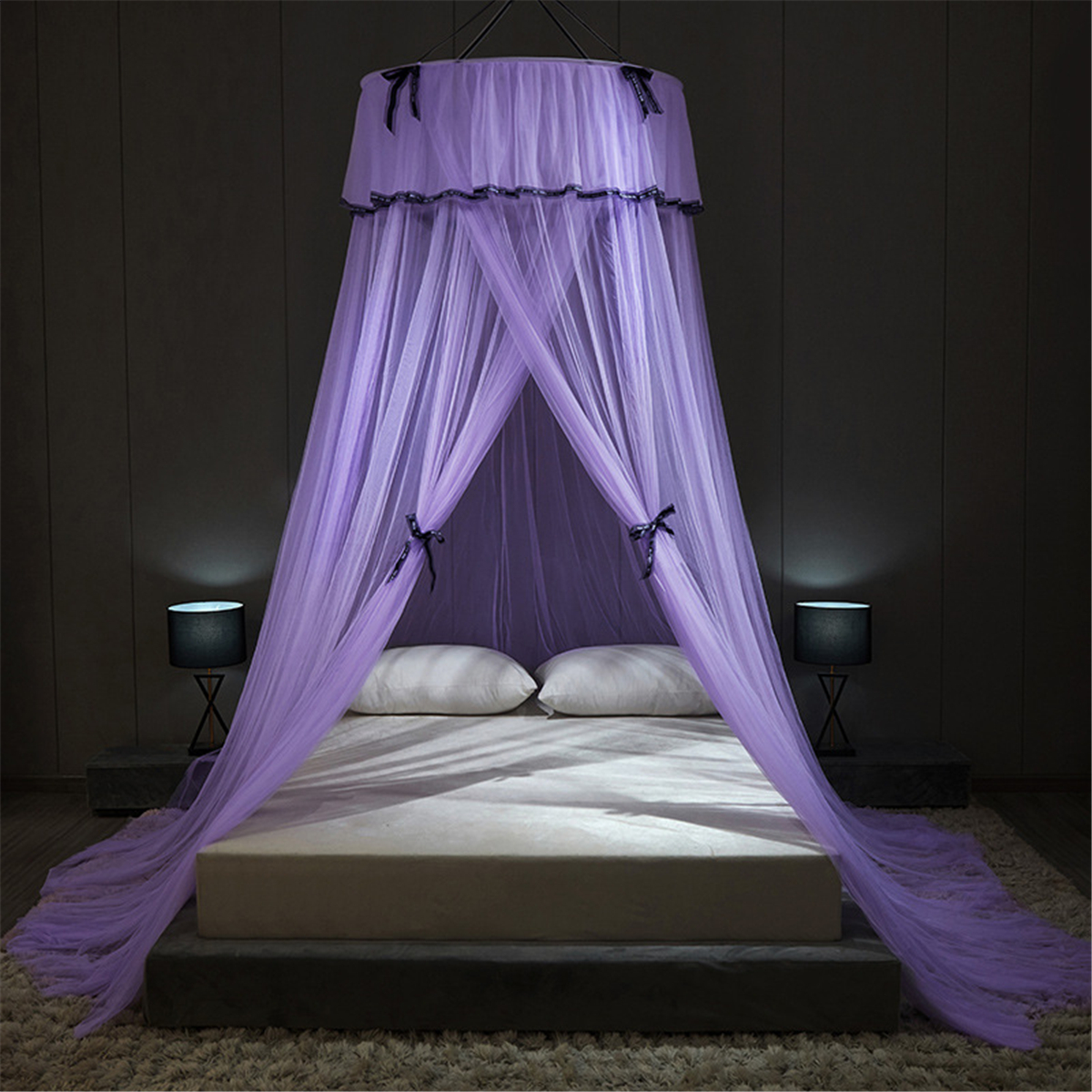 Comfortable Ceiling-Mounted Mosquito Net Free Installation Home Dome Foldable Bed Canopy For 1.2-1.8M Bed. 