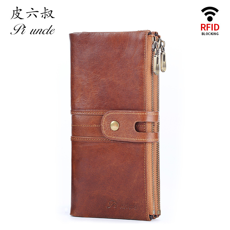 PI UNCLE cross-border exclusive genuine leather men's wallet, first layer cowhide clutch, multi-functional wallet. 