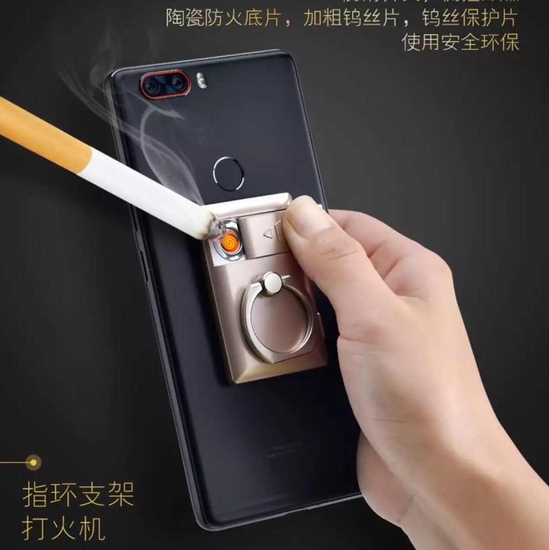 TohuBohu USB Rechargeable  Ring Lighter: Flameless Windproof Lighter with Metal Phone Ring Stand 360° Rotation Functional and Versatile. 