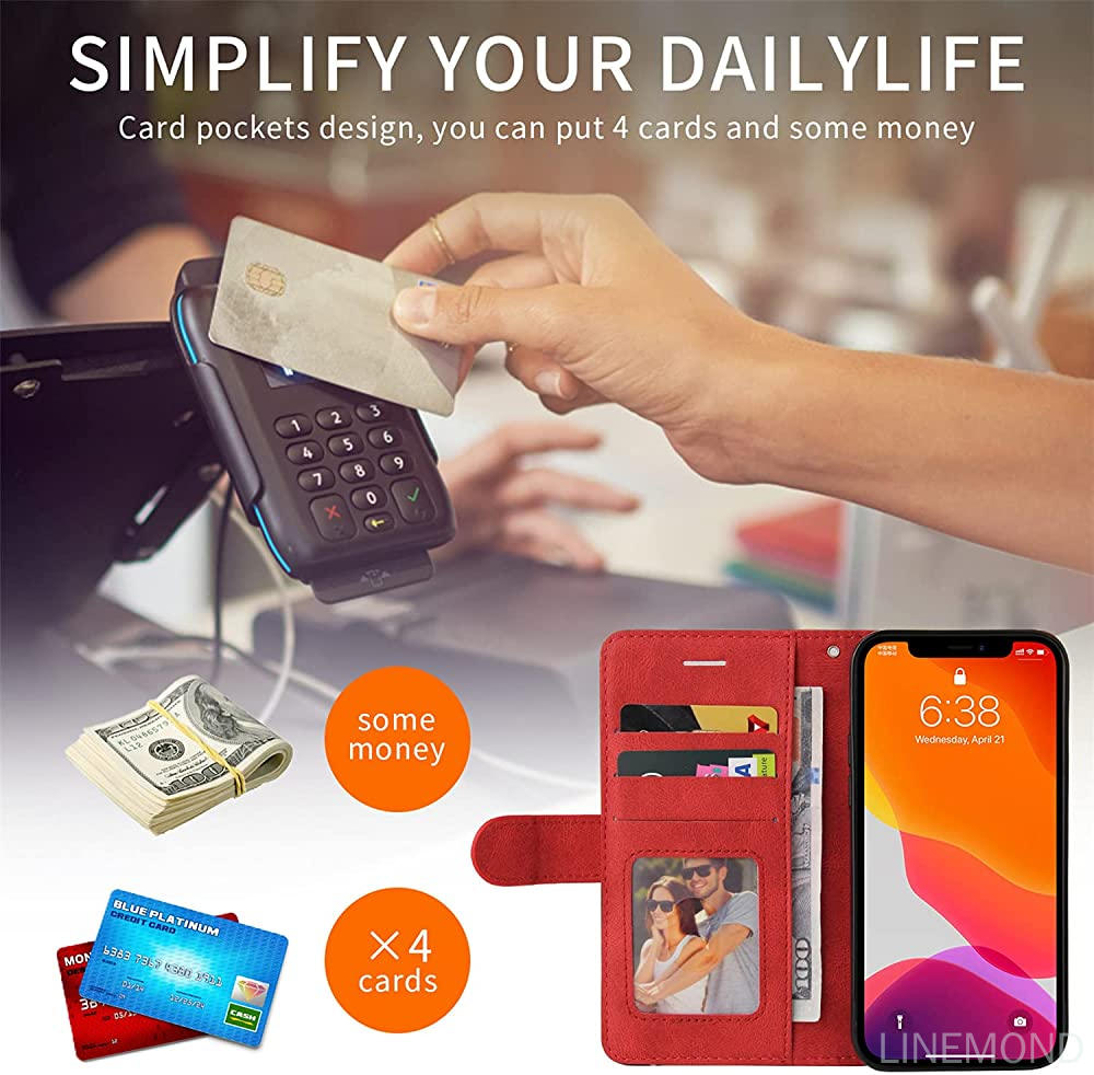 Wallet Case for iPhone 11 Pro, Splicing Matching PU Leather Flip Case with Kickstand for iPhone 11 Pro, Red. 