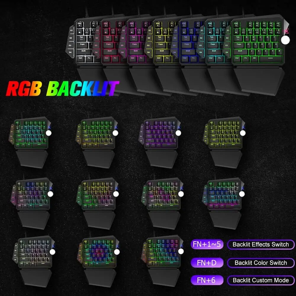 K5 Single-Handed Mechanical Gaming Keyboard RGB Ergonomic Multimedia Knob Detachable Wrist Rest for Laptop Computer Xbox PS4. 