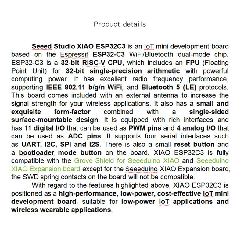 2X Seeeduino XIAO ESP32-C3 WiFi Bluetooth Mesh 5.0 Development Board Modul 4MB Flash 400KB for. 
