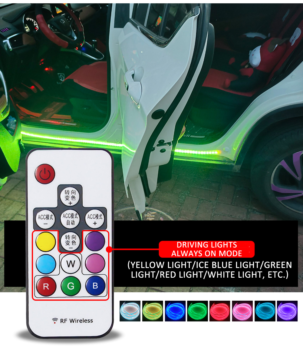The new car LED dazzling flow of light car door lights chassis lights ambient lights illusion color flowing lights open the door lights super dazzling. 