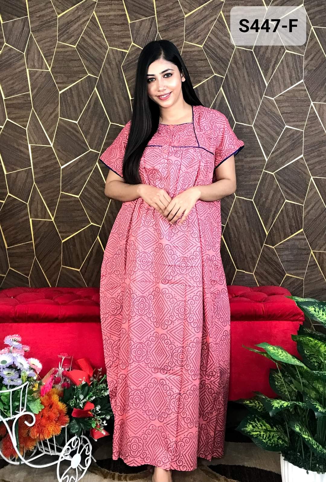 Women's Printed Cotton Maxi Dress - Stylish Design, Available in Multiple Sizes. 