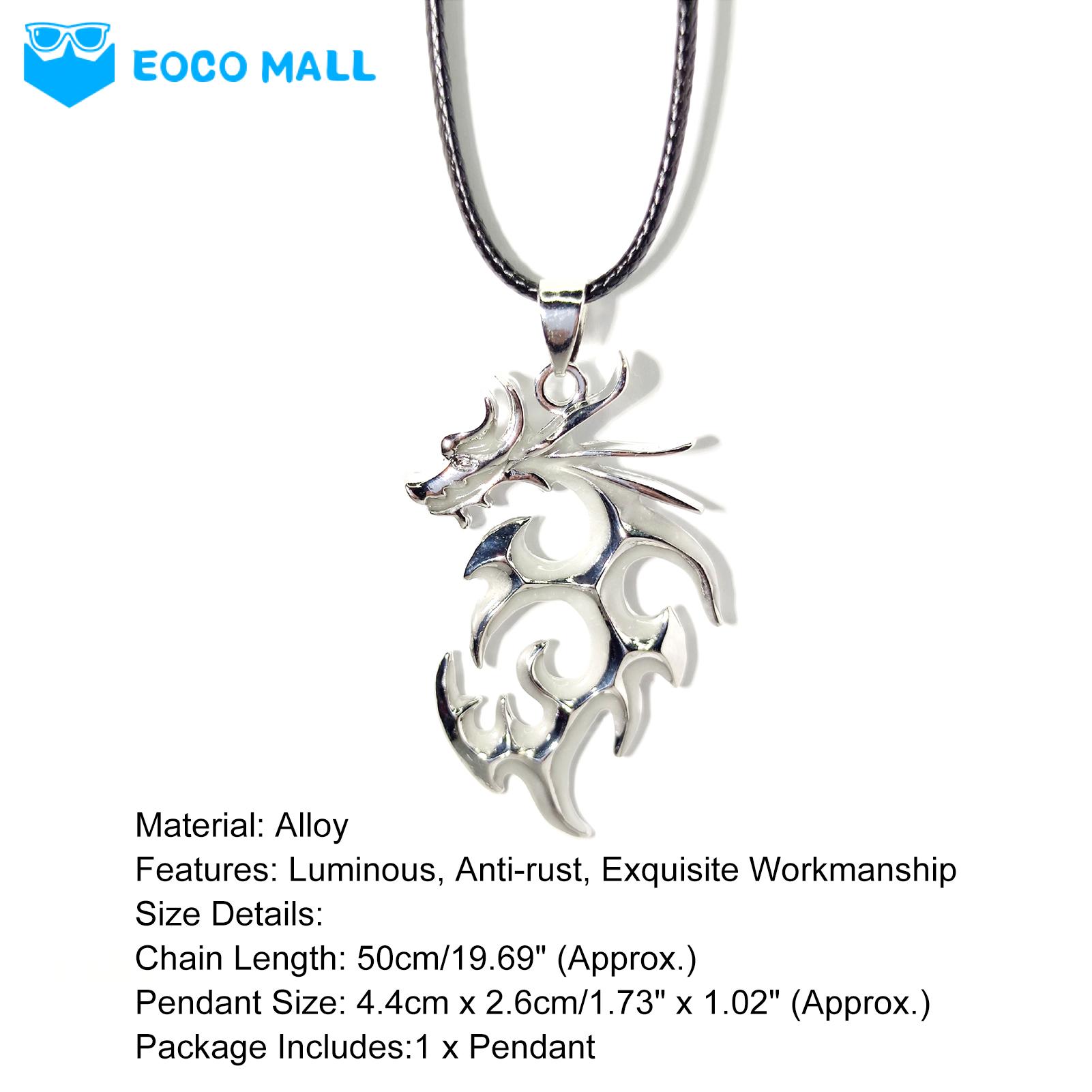 EOCO MALL Chain Necklace Electroplated Silver Fluorescent Dragon Necklace. 
