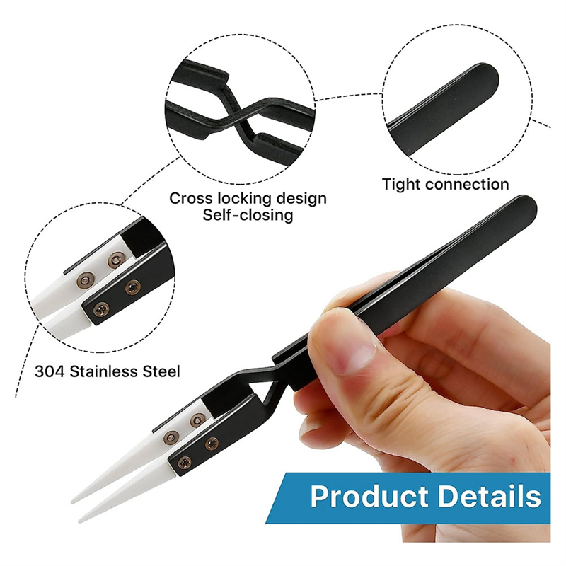 6 Piece Precision Reverse Ceramic Tweezers Set Resistant Electronics Soldering Tweezers Anti-Magnetic Pointed For Solder B. 
