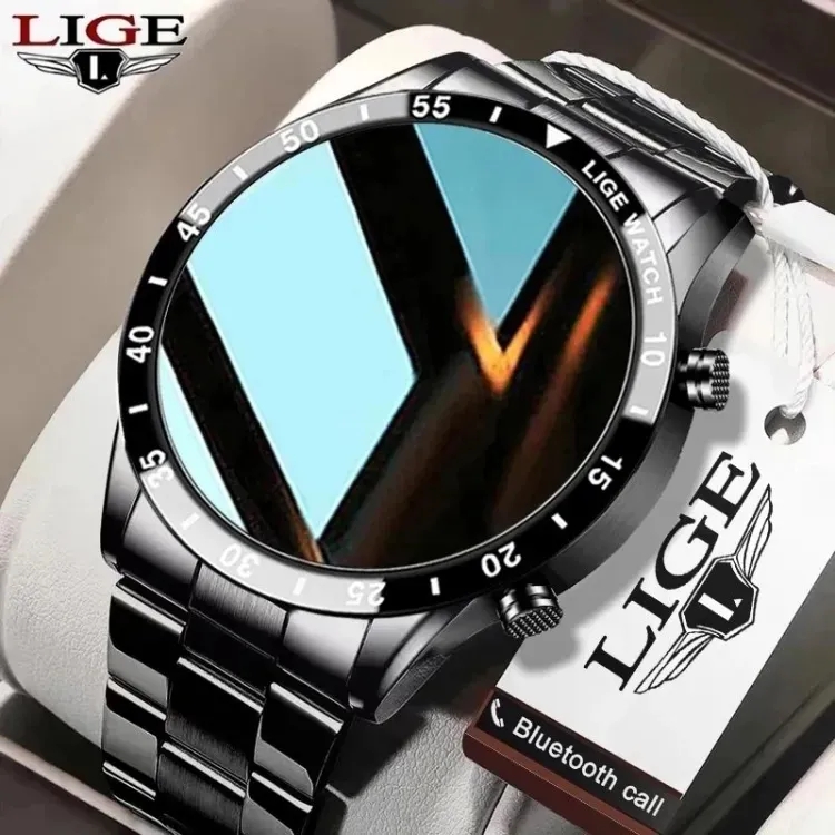 Lige BW0189 new luxury fashion digital stainless steel imported Bluetooth call,  call receive, call dail blood pressure function smartwatche for men. 