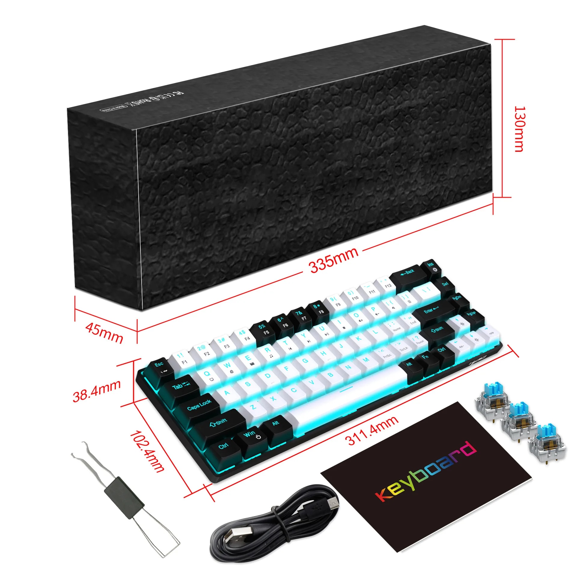 68 Keys Mechanical Keyboard Ergonomics RGB Backlit LED Hot Swappable Blue Switch Gaming Keyboard for PC Laptop Office. 