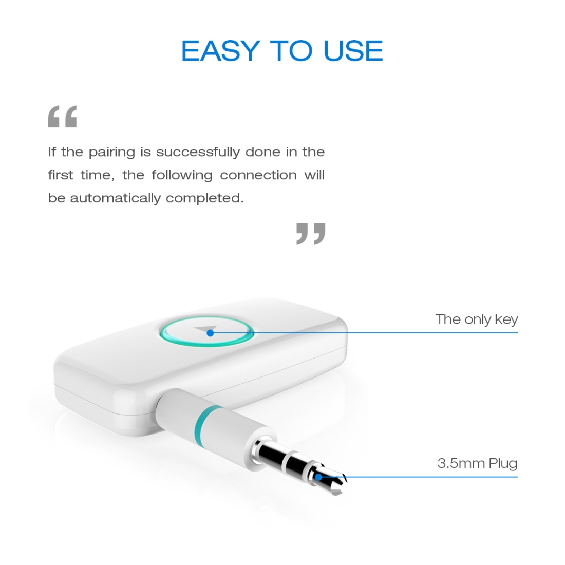 (New)Doosl DSER102 Mini Car Bluetooth Wireless Music Receiver with 3.5mm Stereo Input Jack(White). 