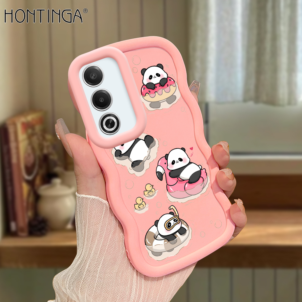 Hontinga for OPPO A3 Pro A3 A3X 4G 5G Back Cover Cute Panda Pattern Luxury Phone Cover Soft Silicone Macaron Wave Mobile Case