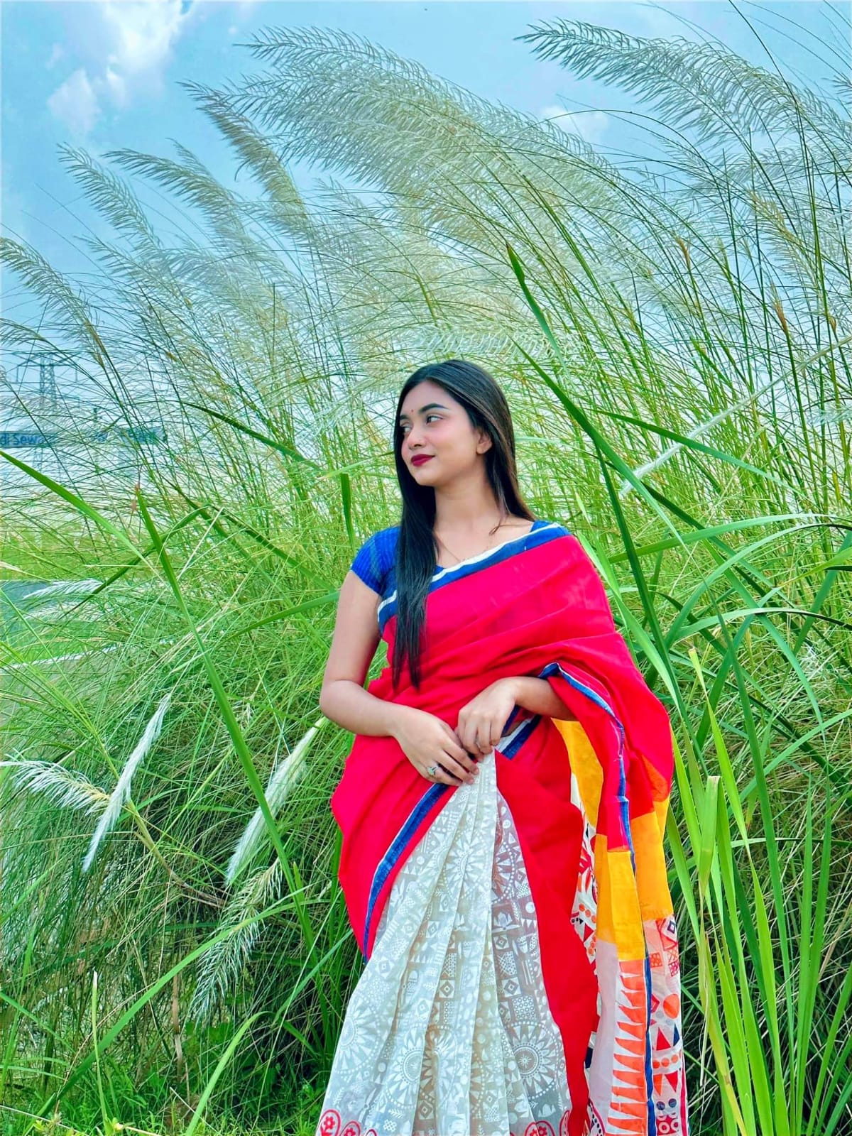Halfsilk skinprint saree-Torcell attached to the armpit