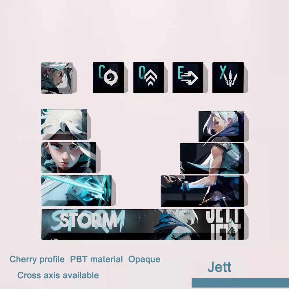 12Key/Set Valorant Keycap Sage Jett Omen Anime Character Therma Sublimation Cherry Profile Mechanical Keyboard Supplement Keycap