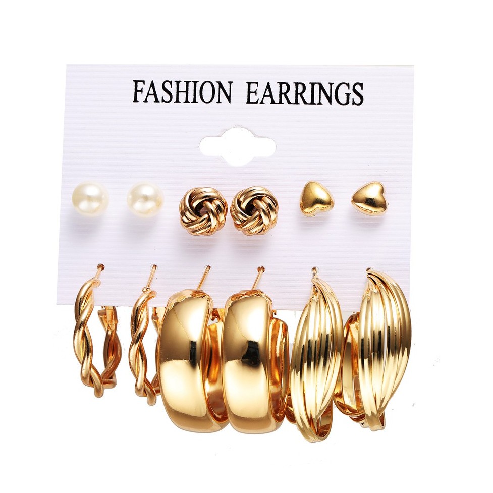 Elegant Women Alloy Vintage Earrings Set Pearl Fashion Jewelry