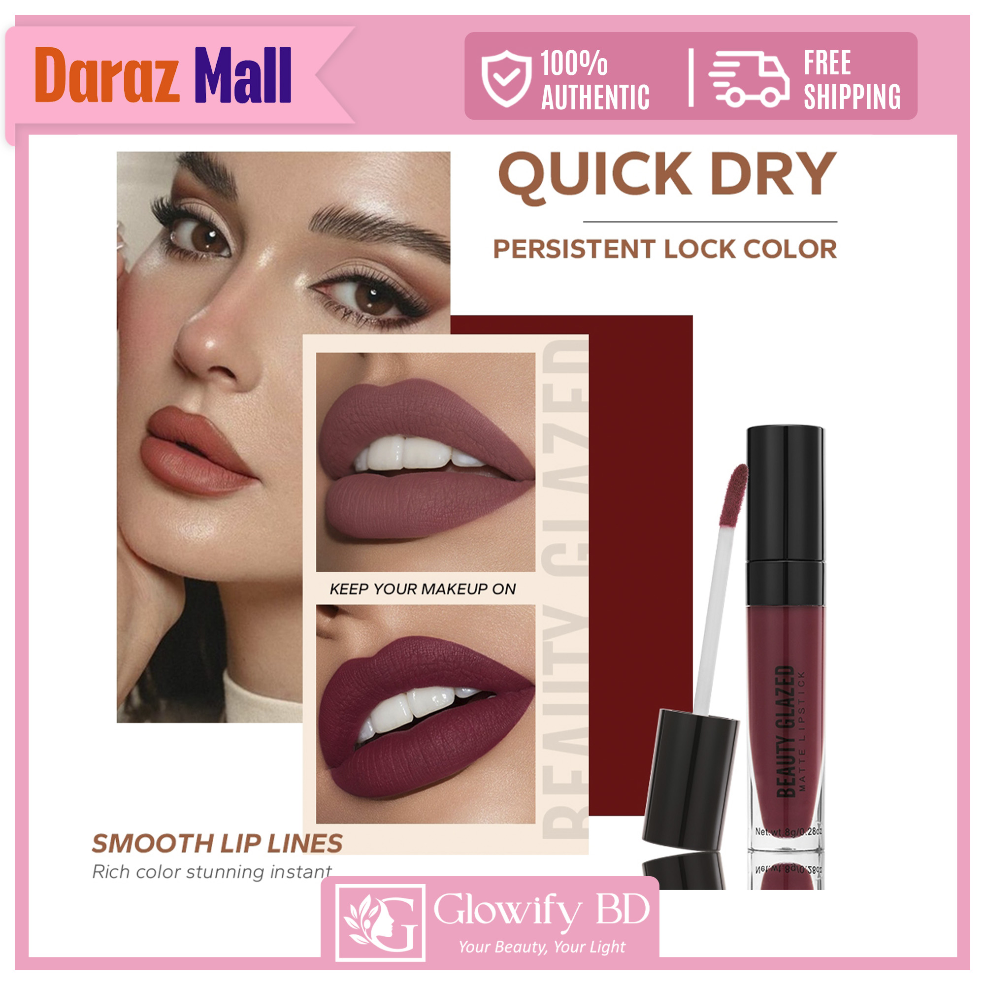 Beauty Glazed Matte Waterproof Liquid Lipstick