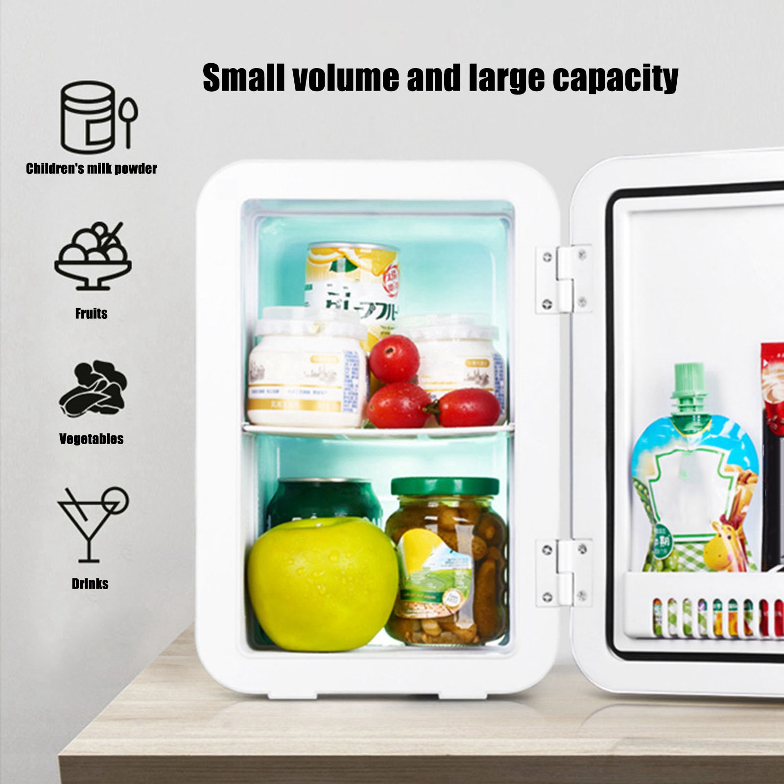 Mini Fridge Rose Gold 8L Digital Display Desktop Cooler Warmer with Vehicle Cable for Travel EU 220‑240V. 