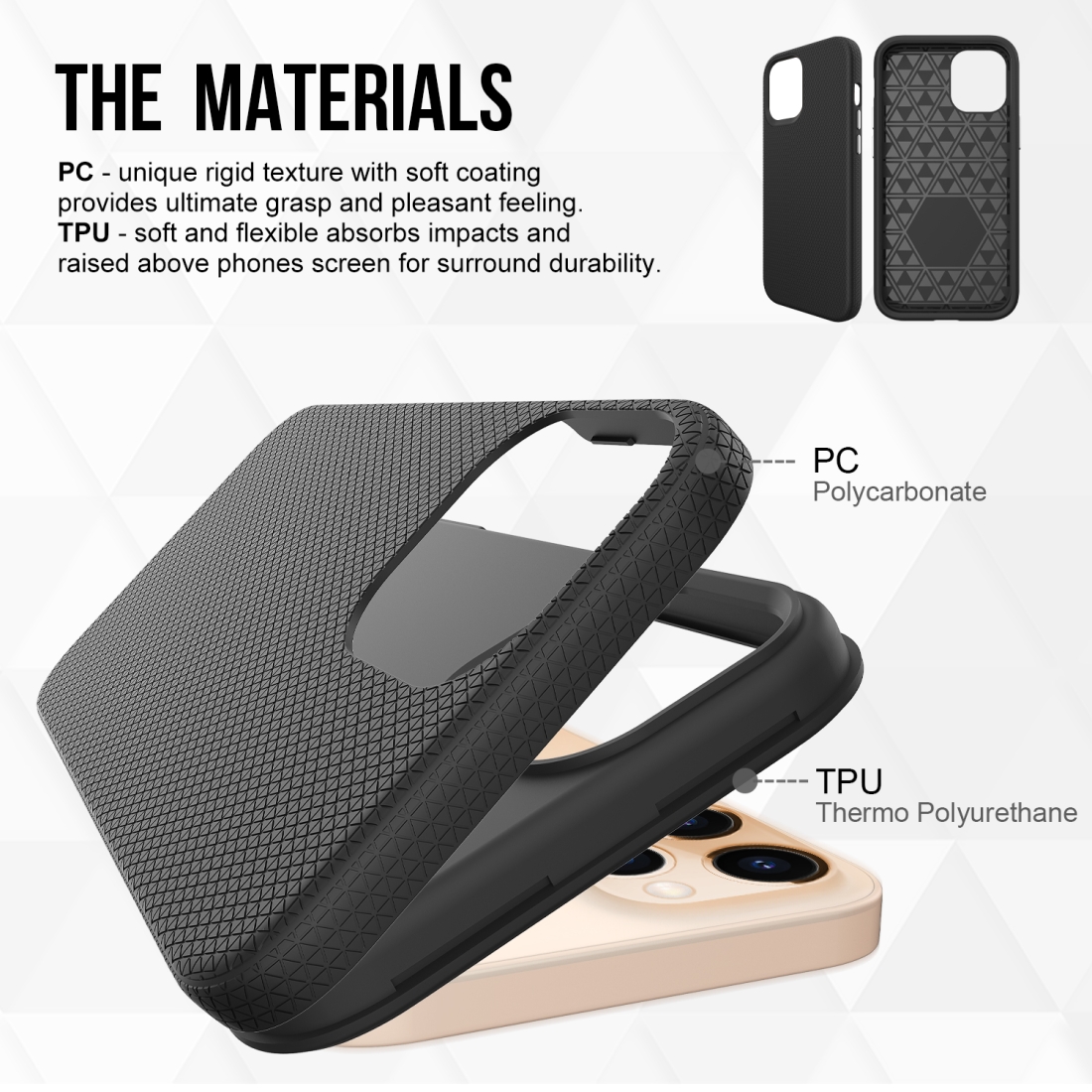 Triangle Armor Texture TPU + PC Case For iPhone 12 Pro Max. 