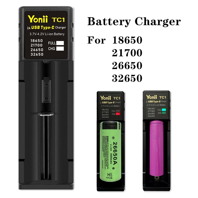 USB-C Smart Battery Charger Single Slots For 18650 21700 26650.etc Nimh Battery