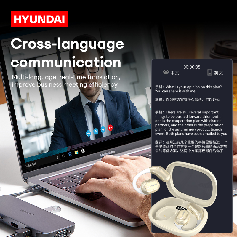 HYUNDAI HY-Y16 AI Headphones OWS Wireless Smart Earphones Cross-language communication Earbuds For Translating Recording Work. 