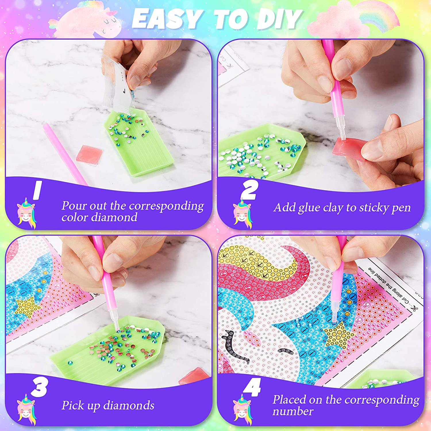 Easy 3D Diamond Art Painting Kit for Kids Beginners Gem Craft Christmas Gift for Girls and Boys Small DIY Paint by Number. 