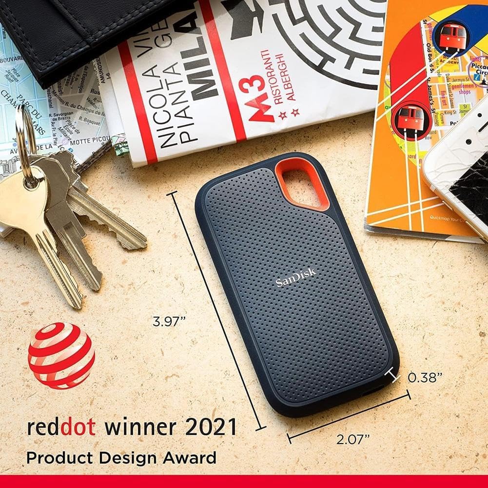 SanDisk 2TB Extreme Portable SSD USB-C, USB 3.2 Gen 2, IP65 Water and Dust Resistance, Updated Firmware - External Solid State Drive (1050Mb/s R, 1000Mb/s W) # SDSSDE61-2T00-G25. 