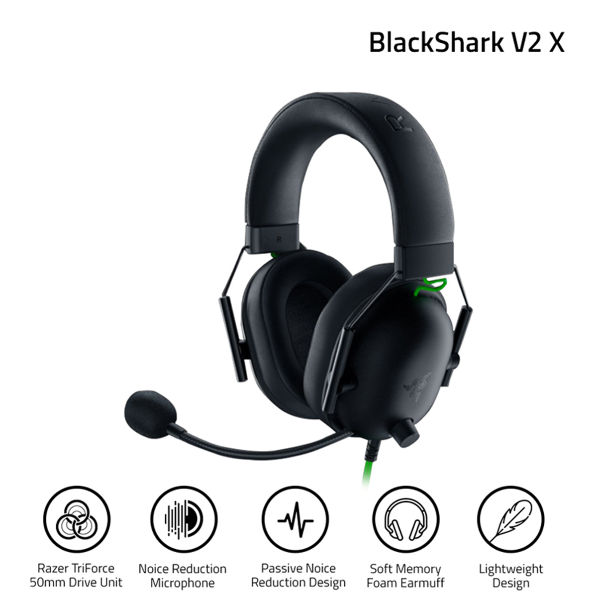 Razer BlackShark V2 X Wired Gaming Headset with Razer TriForce 50mm Driver HyperClear Noise Reduction Mic 7.1 Surround Sound