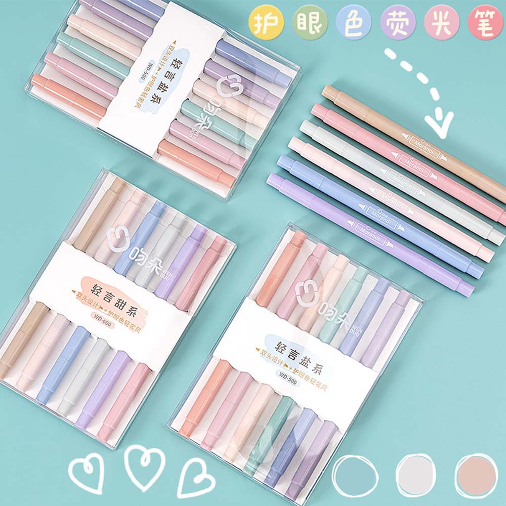 6 Colors Highlighters Dual Tip Highlighter Pen Brush Pen Eye Protection Marker School Supplies Stationery. 
