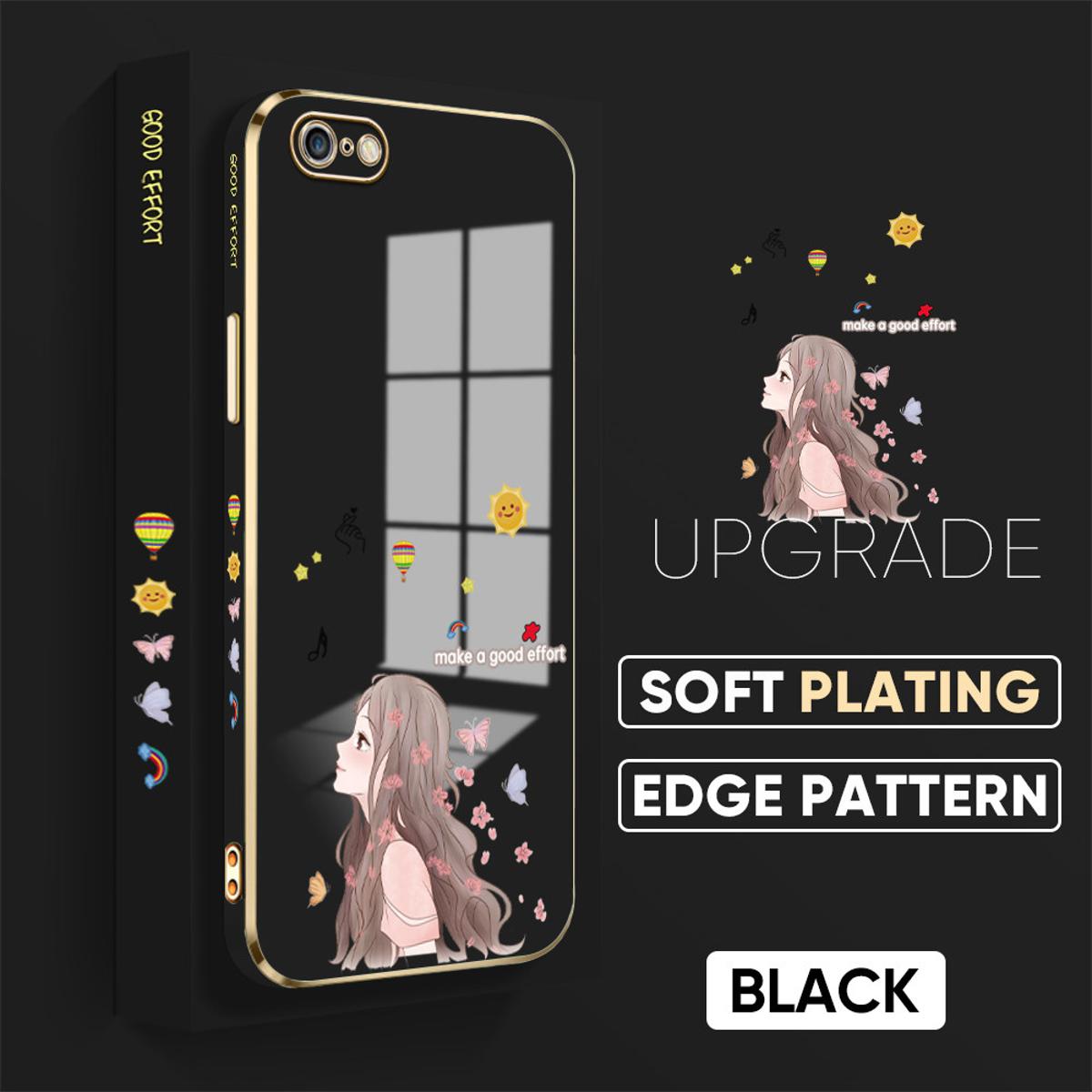 TA for iPhone 6 Plus / 6S Plus Back Cover + Free Lanyard Charming Girl Luxury 6D Plating Case Side Pattern Soft Silicone Square Phone Cases