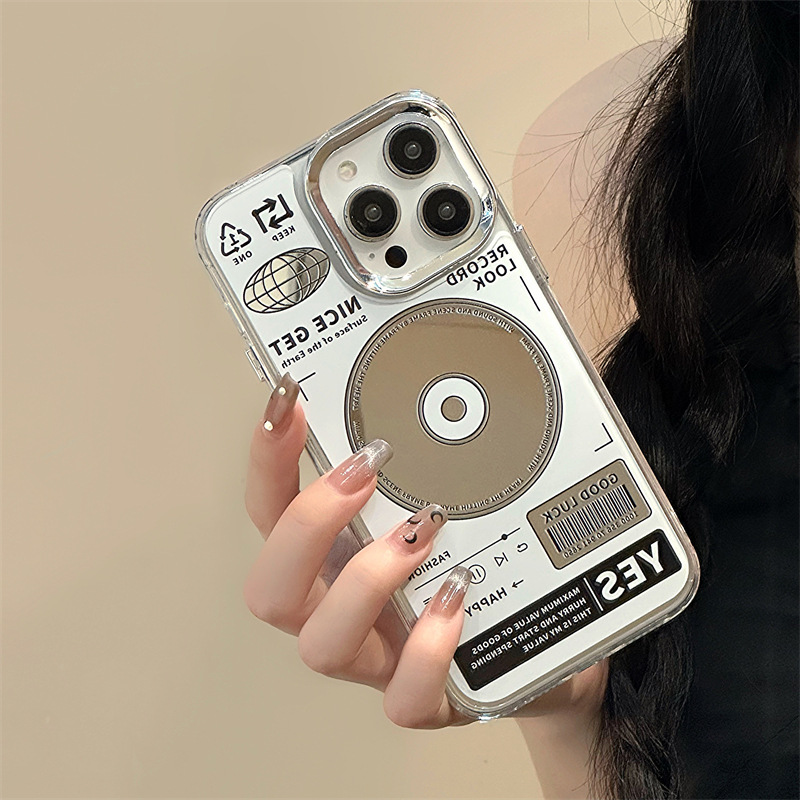 Creative English Quotes Mirror Music Record Disc Clear Phone Case For iPhone 14 13 12 11 15 Pro Max Plus XS Bar Code Back Cover. 