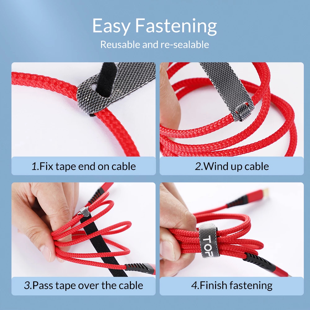 TOPK 5 In 1 Velcro Strap Cable Organizer Tool Reusable Self Adhesive Organize Desktop Cable Earphone Cord Wire Winder Cable Management Wire 12.9cm Cable Protector. 