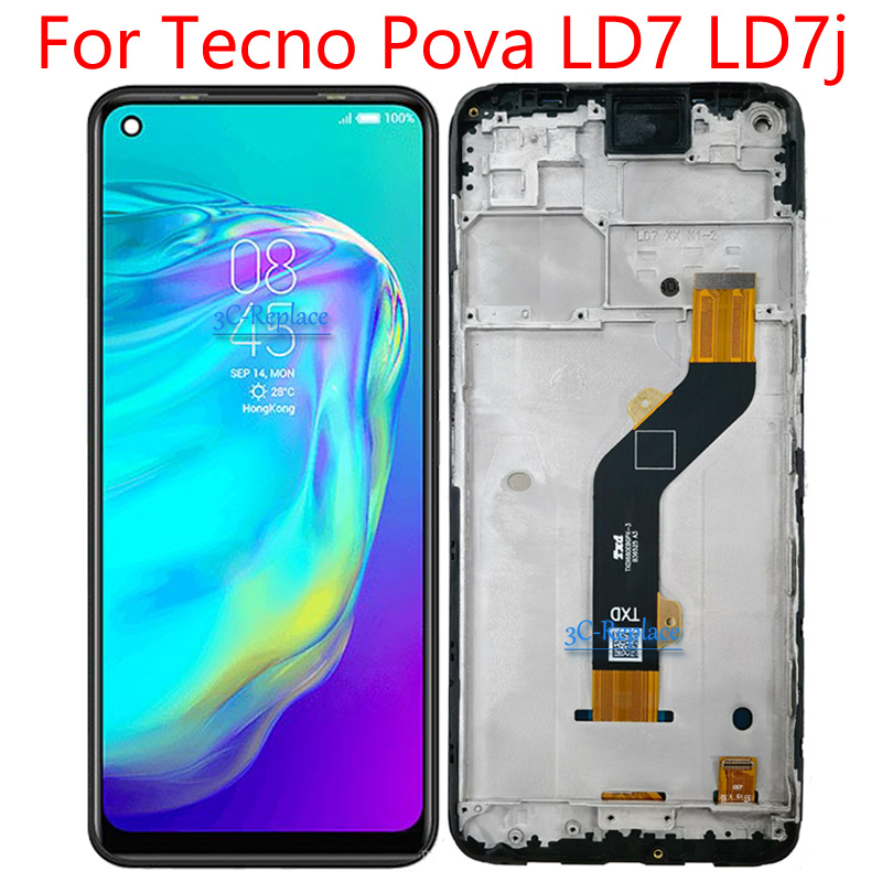 Tested Black 6.8inch For Tecno Pova LD7 LD7j LCD Display Touch Screen Digitizer Assembly Panel Replacement / With Frame