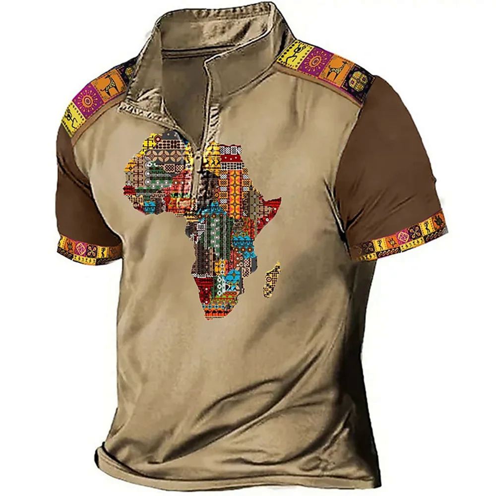 Vintage Polo Shirt For Men 3d Map Print Golf T-Shirt Motorcycle Zip Polo T-Shirt Summer Quick Drying Oversized Men Clothing Tops Dislikelike