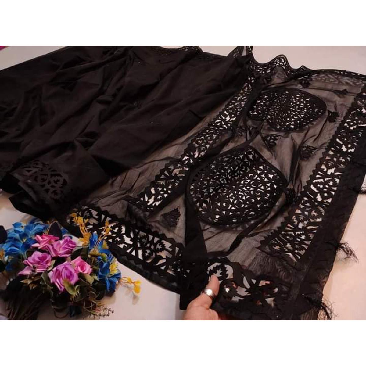 Half Silk Cut Work Saree (Applique Design)