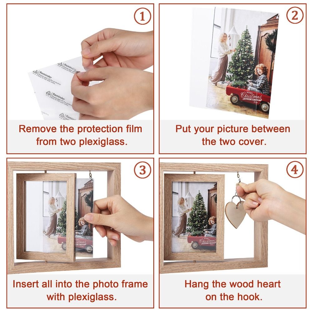 6 Inches Rotating Photo Frame Desktop Decor Double Side Wooden Rotary Picture Frame Creative Table Frame. 
